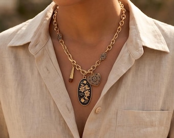 Collar ovalado y en forma de corazón de oro de 14 quilates, color dorado, regalo ideal para cumpleaños o el Día de la Madre.