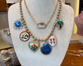 Collar de cerámica pintado a mano: arte turco con azulejos, estilo bohemio floral
