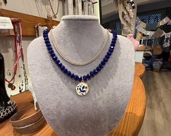 Collar combinado de piedra real azul marino hecho a mano, regalo