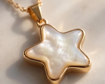 Collar con cadena de plata de ley de 14 quilates con nácar en forma de estrella, regalo ideal para el cumpleaños o el Día de la Madre.