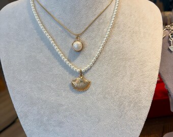 Collar con dije de perlas y conchas, elegante joyería para mujer, regalo para mamá