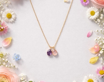 Collar minimalista de oro 316 L de 14 quilates con piedra de circonita y cuarzo rosa y amatista.