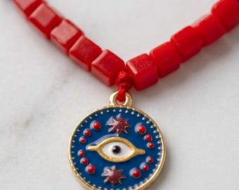 Collar rojo de plata de ley de 14 quilates con amuleto de la suerte, regalo ideal para cumpleaños o el Día de la Madre.