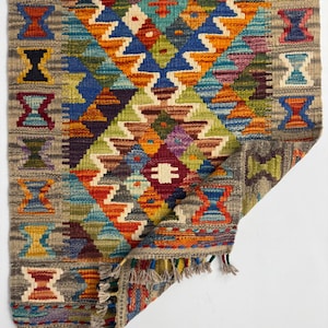 Tapete Kilim de lã tecido à mão: tapete geométrico turco, 1,8 x 3 pés