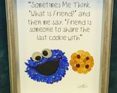 WONDERFUL Handmade SEA GLASS Cookie Monster and Friend Verse Genuine Surf Tumbled Sea Glass Distressed 8 x 10 Barnwood Shadow Box Frame