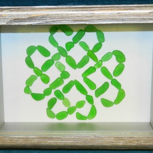 Made to Order - Sea Glass GREEN CELTIC KNOT! Genuine Surf Tumbled Sea Glass! Distressed Barn Wood Frame! Art, Irish