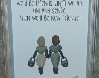 Beach Stone Friends Art, Funny Barnwood Shadow Box (8x10)