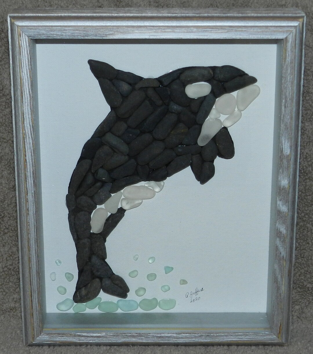 Sea Glass Orca Whale Art, Beach Pebble Barnwood Shadow Box - Etsy