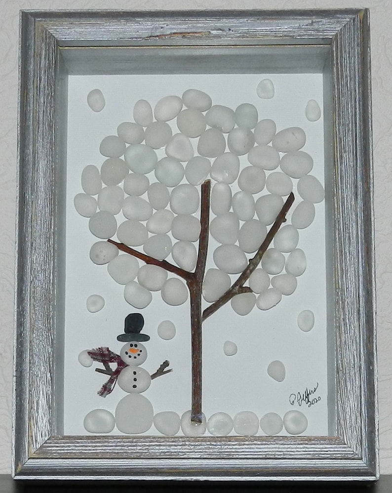 Stunning Seasonal SEA GLASS TREES Genuine Sea Glass Barnwood Shadow Box Frames Beautiful Wall Art! Surf Tumbled Set of 4-5 x 7/'s