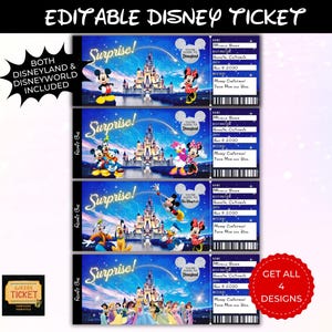 Editable Disneyland Ticket, Disneyworld Ticket, Surprise Reveal Editable Ticket, Theme Park Ticket, Surprise Ticket Gift, Instant Download