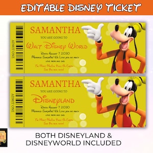 Editable Disneyland Ticket, Disneyworld Ticket, Surprise Reveal Editable Ticket, Theme Park Ticket, Surprise Ticket Gift, Instant Download