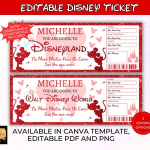 Editable Disneyland Ticket, Disneyworld Ticket, Surprise Reveal Editable Ticket, Theme Park Ticket, Surprise Ticket Gift, Instant Download