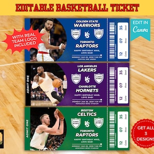 Editable Basketball Ticket, Surprise Gift Basketball Tickets, Event Custom Tickets, Basketball Game Stub, Sports Basketball Ticket Template