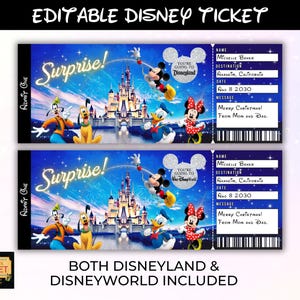 Editable Disneyland Ticket, Disneyworld Ticket, Surprise Reveal Editable Ticket, Theme Park Ticket, Surprise Ticket Gift, Instant Download