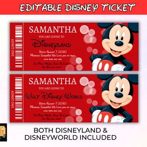 Editable Disneyland Ticket, Disneyworld Ticket, Surprise Reveal Editable Ticket, Theme Park Ticket, Surprise Ticket Gift, Instant Download