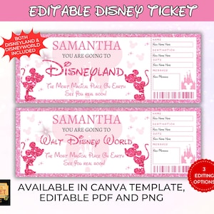 Editable Disneyland Ticket, Disneyworld Ticket, Surprise Reveal Editable Ticket, Theme Park Ticket, Surprise Ticket Gift, Instant Download