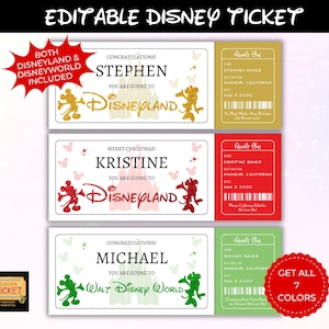 Editable Disneyland Ticket, Disneyworld Ticket, Surprise Reveal Editable Ticket, Theme Park Ticket, Surprise Ticket Gift, Instant Download