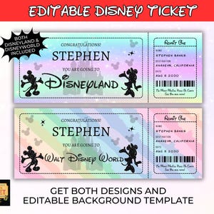Editable Disneyland Ticket, Disneyworld Ticket, Surprise Reveal Editable Ticket, Theme Park Ticket, Surprise Ticket Gift, Instant Download