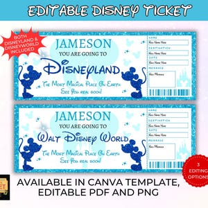 Editable Disneyland Ticket, Disneyworld Ticket, Surprise Reveal Editable Ticket, Theme Park Ticket, Surprise Ticket Gift, Instant Download