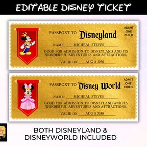 Bearbeitbares Disneyland-Eintrittskarte, Disneyworld-Eintrittskarte, bearbeitbares Überraschungsticket, Freizeitparkkarte, Überraschungskartengeschenk, Passkarte