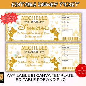 Editable Disneyland Ticket, Disneyworld Ticket, Surprise Reveal Editable Ticket, Theme Park Ticket, Surprise Ticket Gift, Instant Download