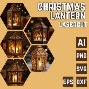 Christmas Lantern SVG Laser Cut File: Holiday Wood Decor (Digital Download)