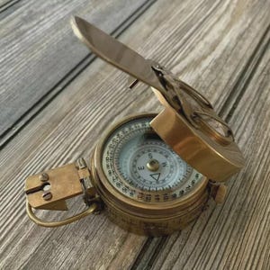 Personalized Brass WWII Military Compass with Antique Wooden Box