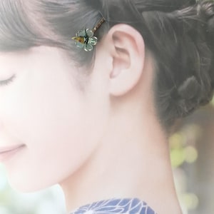 Bloom as YOU are - Yuzen Washi Origami Crane Hairpins, Sakura Cherry Blossom Bobby Pins Set of 2, Gift for Her