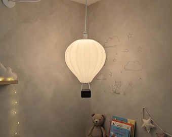 Pantalla de lámpara con forma de globo aerostático "AIR" apta para casquillos E14 (por ejemplo, compatible con IKEA Strala*) – Iluminación y decoración para habitaciones infantiles