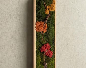 Bonsai Wood And Moss Wall Art, Colorful Preserved Stabilized Moss Wall Decor, Gift for Plant Lovers