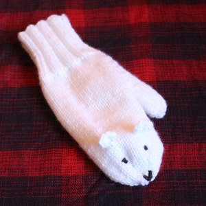 Hand-Knit Polar Bear Mittens -- Adult / Women / Children; White