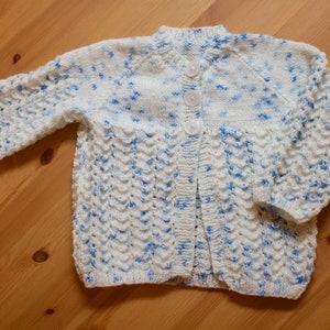 Ready to Ship Hand-Knit Scalloped Cardigan / Sweater -- Baby Boy / Baby Girl / Toddler in Blue and White