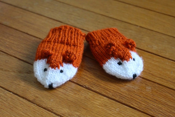 Gestrickte Fox Handschuhe - Baby / Kleinkind / Kinder; Krbis und Sahne -  Etsy.de