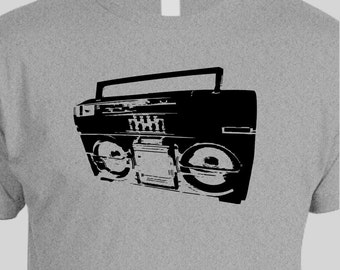 VINTAGE BOOMBOX schermo stampato tshirt atletico grigio taglie S-M-L-XL - padri giorno