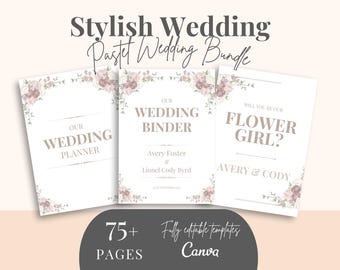 Pastel Wedding Binder Bundle - Canva Template, Planner Cards & Invitations (Digital Download)