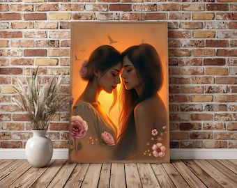 Sapphic Art Print – Romantic Lesbian Wall Art, Queer WLW Poster (Digital Painting)
