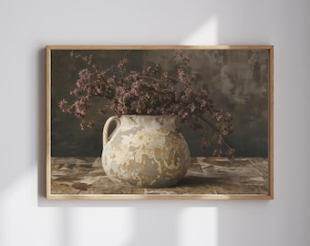 Rustikale Blumen Stillleben Print: Vintage dunkle Blumenmalerei (Digitaler Download)