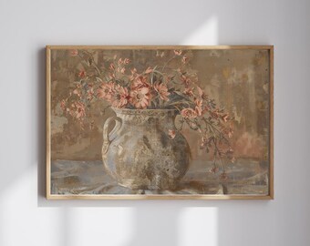 Rustic Floral Still Life Print: Vintage Antique Painting (Digital Download)