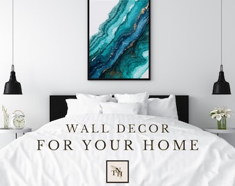 Teal Wall Art Beach and Lake House Decor - Abstract Art Prints (Digital Download)