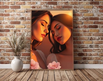 Sapphic Art Print: Romantic Lesbian Couple, WLW Decor (Instant Download)