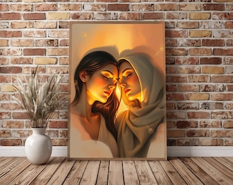 Contemporary Sapphic Art: Acrylic-Inspired Romantic Lesbian Poster (Digital Painting)