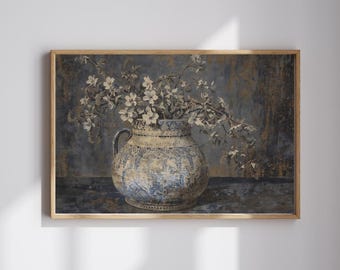 花瓶とオレンジのヴィンテージ静物画 クラシックな花の静物画 フルーツ