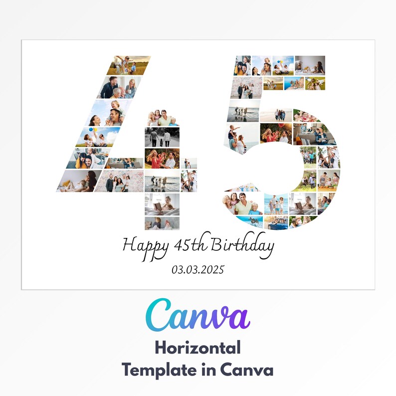 45th Birthday Number Photo Collage Canva Template - Etsy