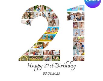 21st Birthday Number Photo Collage: Editable Canva Template - Etsy