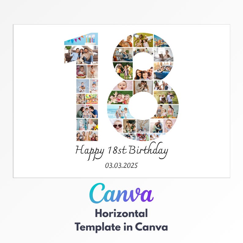 18th Birthday Number Photo Collage Template: Editable Keepsake (canva ...