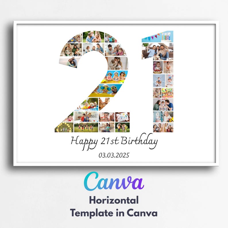 21st Birthday Number Photo Collage: Editable Canva Template - Etsy
