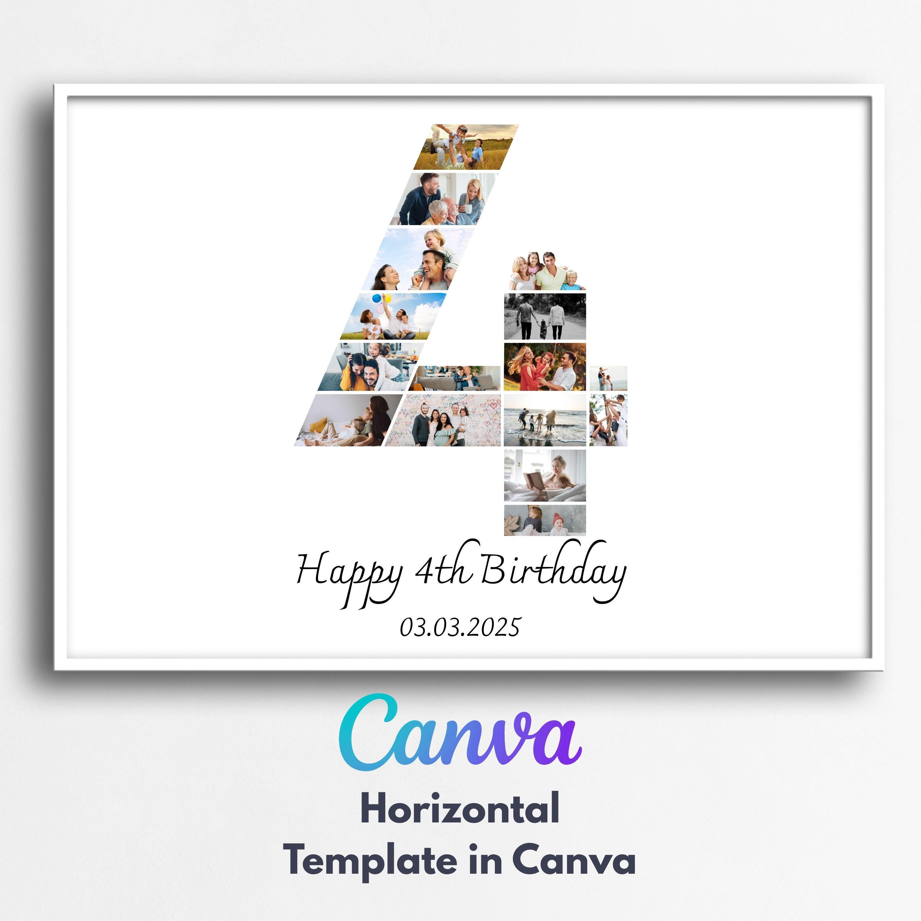 4th Birthday Number Collage: Editable Photo Poster Canva Template - Etsy