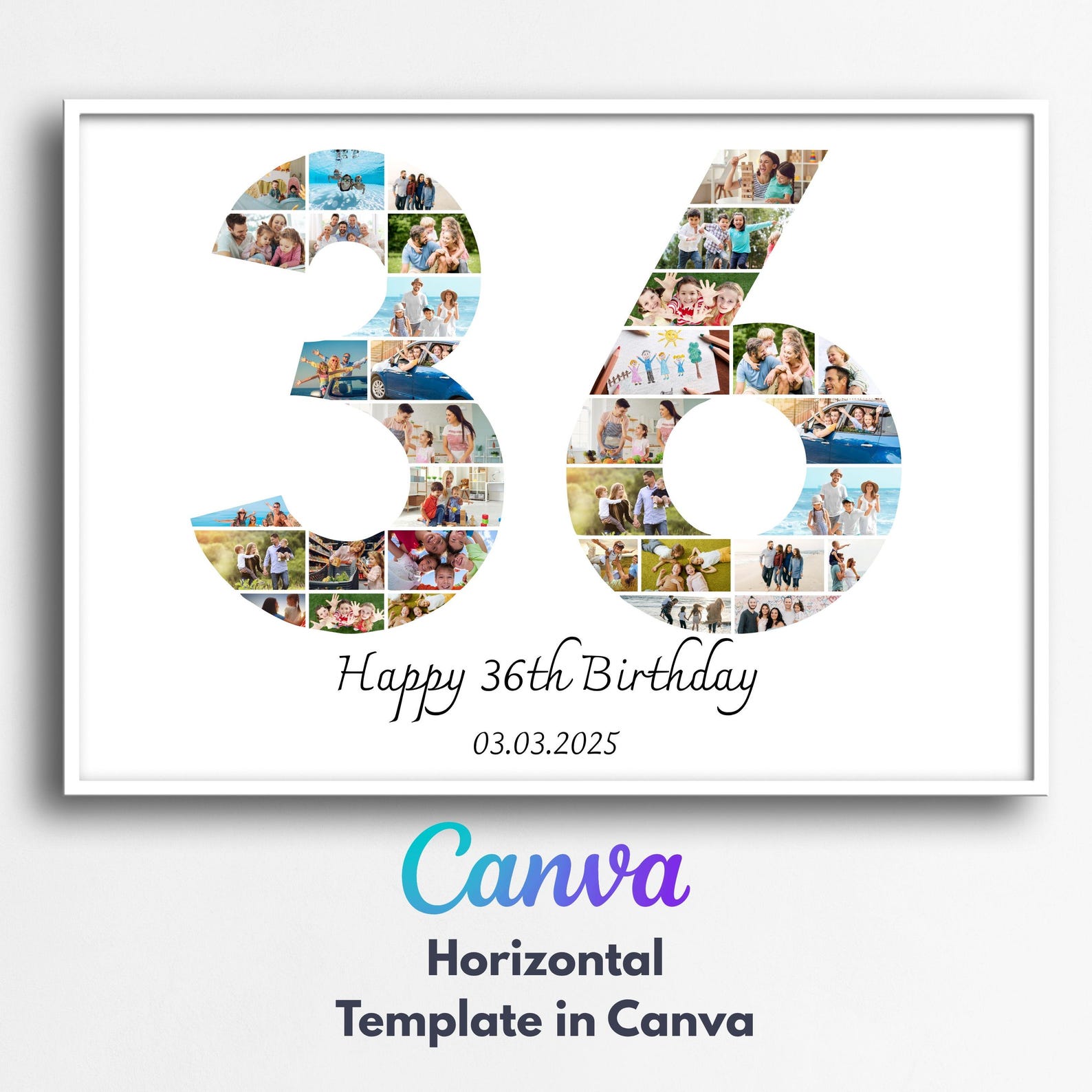 36th Birthday Number Photo Collage: Canva Template (digital Download ...