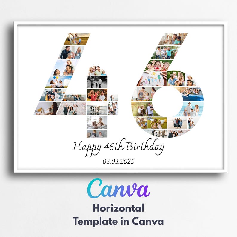 46th Birthday Photo Collage Template: Editable Number Sign (canva ...