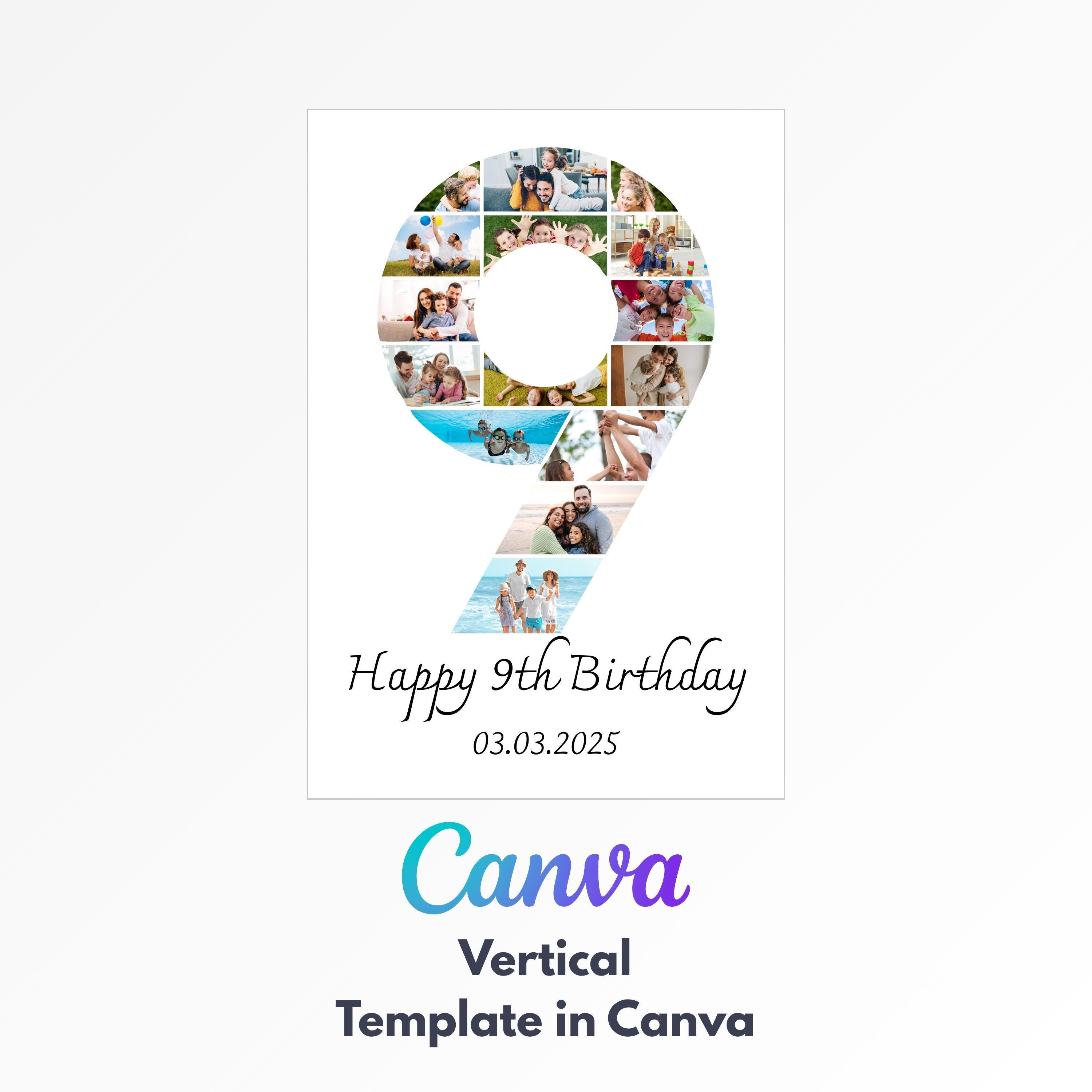 9th Birthday Number Collage: Editable Photo Poster Canva Template - Etsy